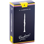 Single Vandoren Traditional clarinet reed in strength 4 showing the classic unfiled French-style cut.