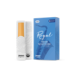 An individual Rico Royal Tenor Saxophone reed in strength 3.0 showing its filed French cut profile and uniform cane construction.