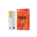 Box of traditional Rico Strength 3.5 Tenor Saxophone Reeds on display at MusicMasters on North Monroe Street.