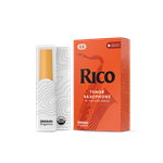 A box of Rico Strength 2.5 Tenor Saxophone Reeds on a display shelf at MusicMasters on North Monroe Street.