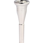 Silver-plated Giardinelli C10 French horn mouthpiece displaying its classic rim contour and medium-deep cup design