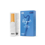 An individual Rico Royal Bass Clarinet reed in strength 2.0 showing its filed French cut profile and uniform cane construction.