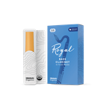 An individual Rico Royal Bass Clarinet reed in strength 3.5 showing its filed French cut profile and uniform cane construction.