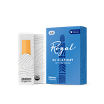An individual Rico Royal Bb Clarinet reed in strength 4.0 showing its filed French cut profile and uniform cane construction.