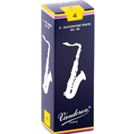 Single Vandoren Traditional tenor saxophone reed in strength 4.0 showing the classic unfiled cut.