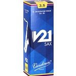 Single Vandoren V21 tenor saxophone reed in strength 3.5 showcasing the filed French cut.