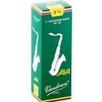 Single Vandoren JAVA Green tenor saxophone reed in strength 3.5 showing the flexible unfiled jazz cut.