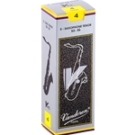 Single Vandoren V12 tenor saxophone reed in strength 4.0 showcasing the filed French cut.