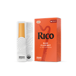 A single Rico by D'Addario organic bass clarinet reed in strength 2 featuring its iconic unfiled profile cut.