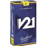 Single Vandoren V21 clarinet reed in strength 4.0 showcasing the unfiled premium cut.