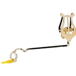 Gold-plated Amplate one-piece marching trombone lyre with a fully adjustable attachment ring and a spring-loaded music clamp