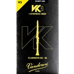 Single Vandoren VK1 synthetic Bb clarinet reed in strength 45 showing the modern composite build.