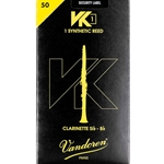 Single Vandoren VK1 synthetic Bb clarinet reed in strength 50 showing the modern composite build.