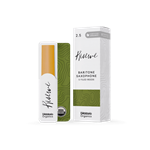 An individual D'Addario Organic Reserve Baritone Saxophone reed in strength 2.5 showing its certified organic cane construction and filed profile.