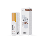 An individual D'Addario Organic Select Jazz Baritone Saxophone reed in strength 2 Hard showing its unfiled American cut profile and organic cane construction.