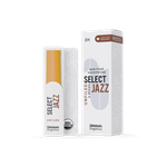 An individual D'Addario Organic Select Jazz Baritone Saxophone reed in strength 3 Hard showing its unfiled American cut profile and organic cane construction.