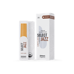 An individual D'Addario Organic Select Jazz Tenor Saxophone reed in strength 3 Soft showing its unfiled American cut profile and organic cane construction.