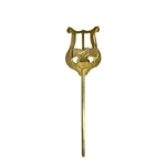A nickel-plated straight-stem trumpet lyre by American Plating, showing the straight mounting shaft and spring-loaded music folder clip.