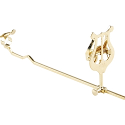 Polished Selmer two-piece marching trombone lyre featuring an adjustable tilting head and a spring-loaded music holder clamp