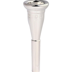 Silver-plated Giardinelli C10 French horn mouthpiece displaying its classic rim contour and medium-deep cup design