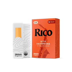 Box of Rico by D'Addario Strength 2 Alto Saxophone Reeds on display at MusicMasters music store.
