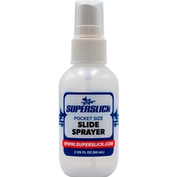 Compact translucent SuperSlick pocket-size trombone slide sprayer with a fine-mist pump mechanism