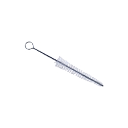 A premium wire-twisted Yamaha Brass Mouthpiece Brush featuring tapered white nylon bristles and a black rubber protective tip.