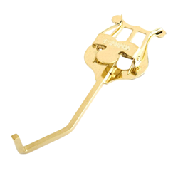 A lacquered brass Yamaha mellophone lyre featuring a heavy-duty spring-loaded clamp and a square attachment stem.