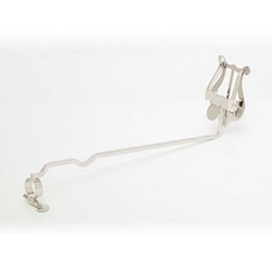 Nickel-plated Yamaha marching trombone lyre featuring a heavy-duty spring-loaded sheet music clamp
