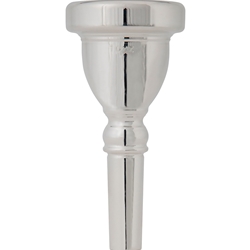 Polished silver-plated Faxx 24AW tuba mouthpiece featuring a deep cup and wide cushion rim layout