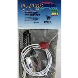 Complete Players French Horn Care Kit displaying rotor valve oil, tuning slide grease, a flexible cleaning snake, brushes, and a polishing cloth