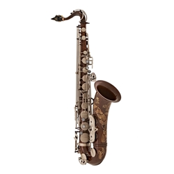 Luxurious German-crafted Julius Keilwerth SX90R professional tenor saxophone showcasing a vintage raw brass finish, brushed nickel-silver keys, and intricate laser engraving