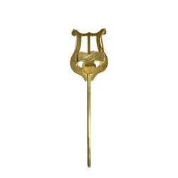 A nickel-plated straight-stem trumpet lyre by American Plating, showing the straight mounting shaft and spring-loaded music folder clip.