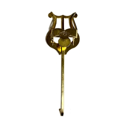 A nickel-plated bent-stem trumpet lyre by American Plating, showing the spring-loaded music clip and small straight stem.